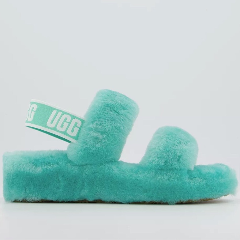 NWT NIB UGG 8 Sheepskin Oh Yeah Slippers Slingback Tide Pool Seafoam Strappy
